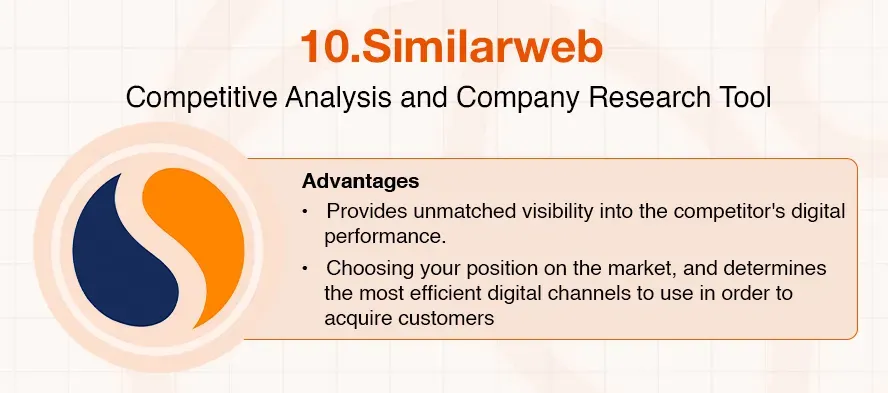 Similarweb competitive analysis tool lists advantages for market positioning and digital channel selection.