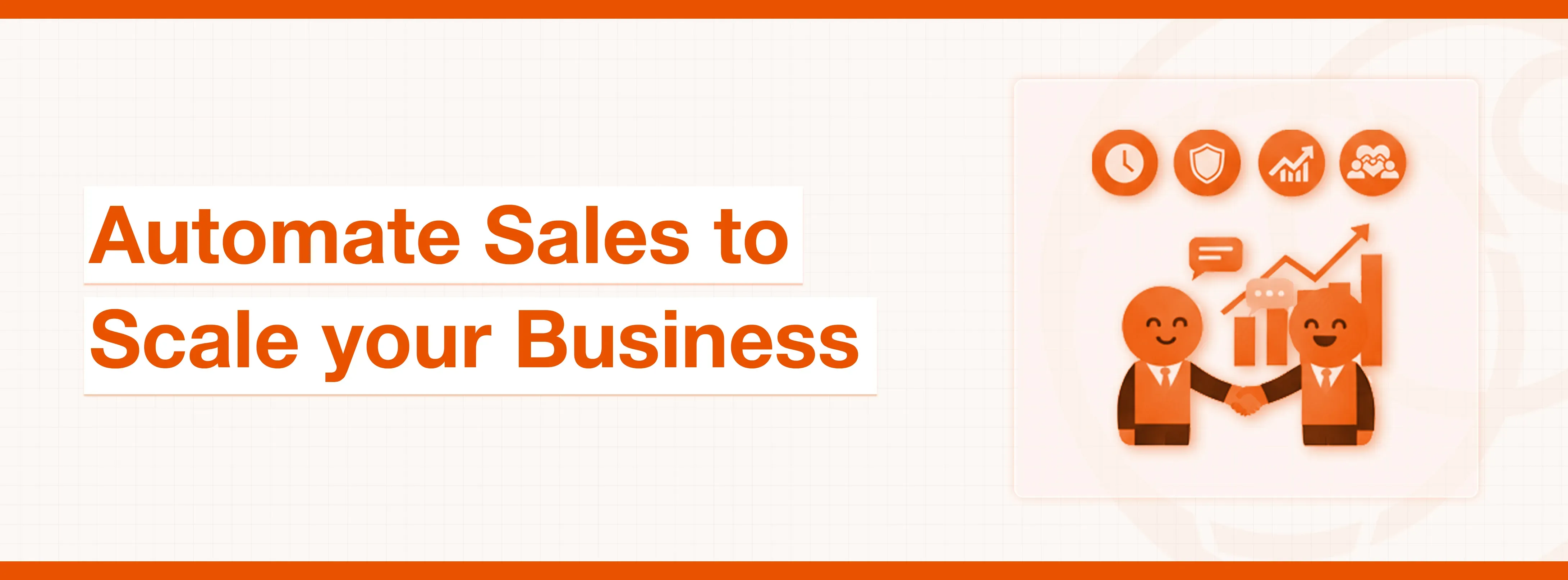 Text: Automate Sales to Scale your Business, with two figures shaking hands and growth charts.