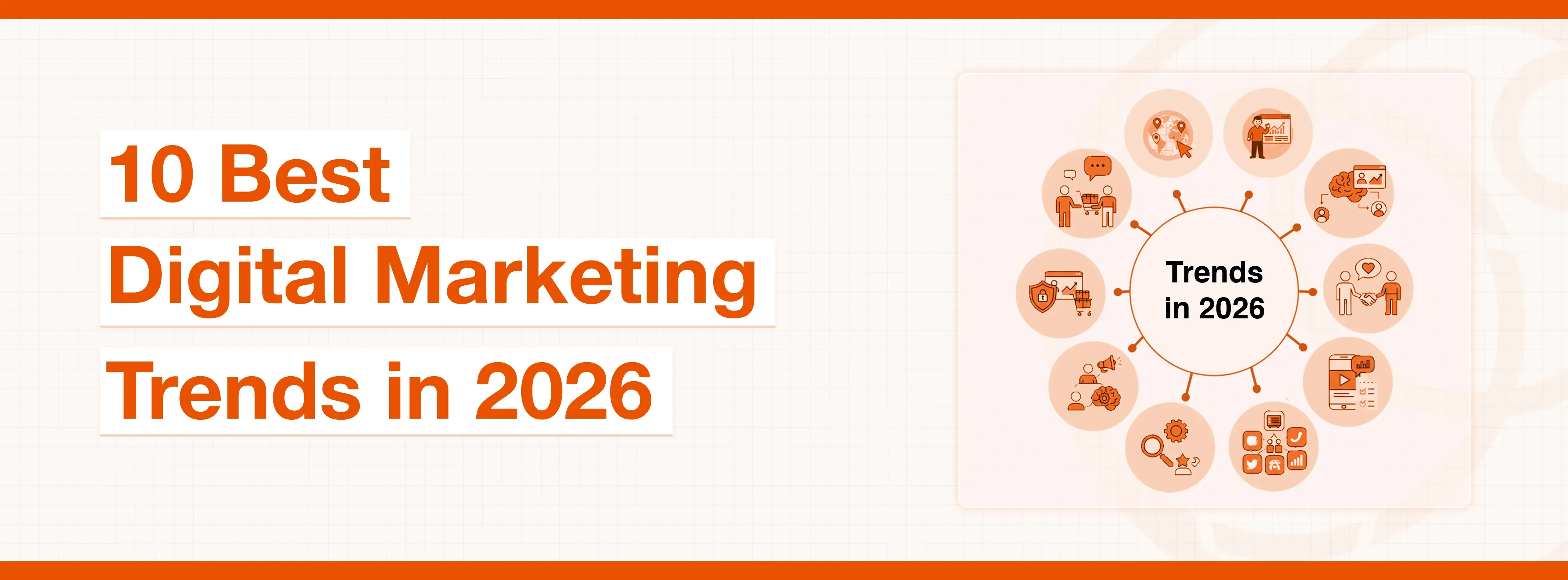 10 Best Digital Marketing Trends in 2026 with a circular graphic of related icons.