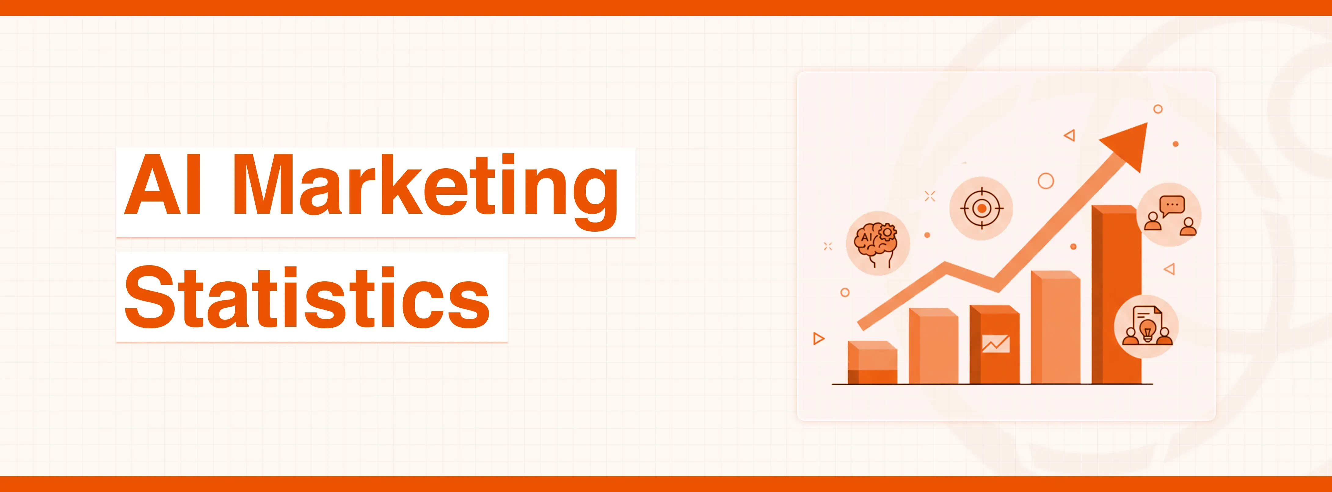 Text 'AI Marketing Statistics' with an upward trending bar chart and business icons.