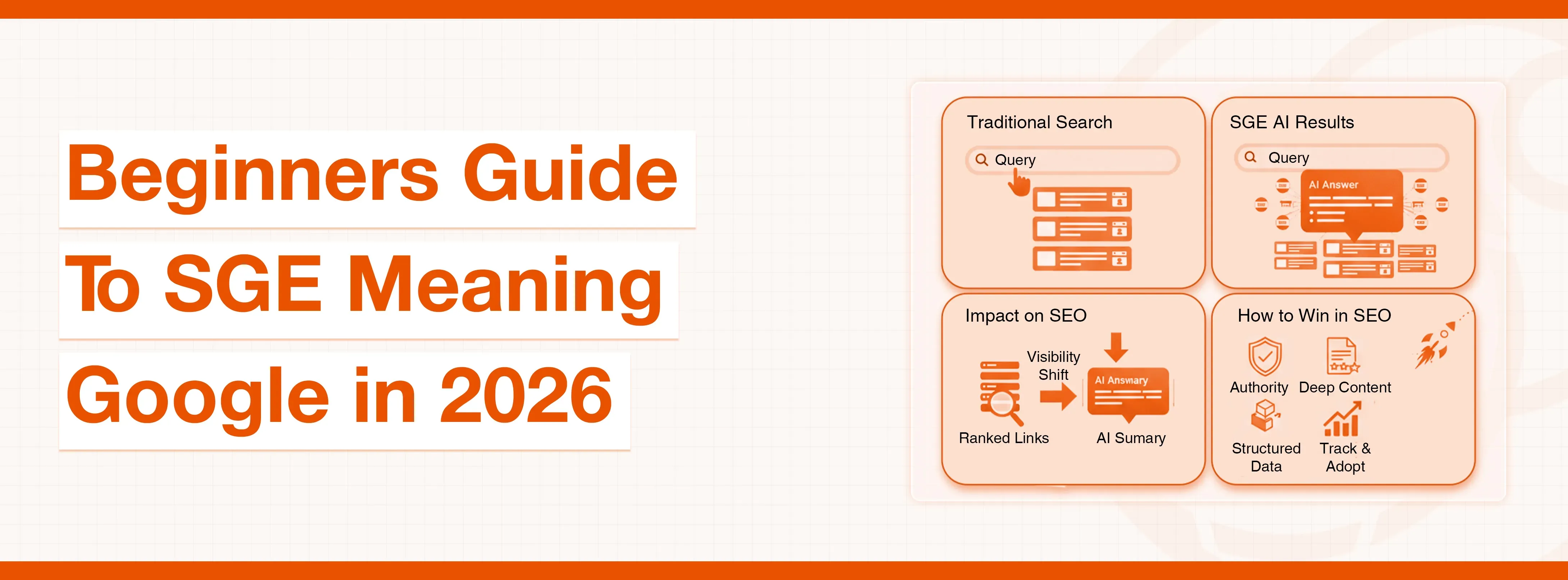 Beginners Guide To SGE Meaning Google in 2026 with a conceptual diagram on SEO topics.