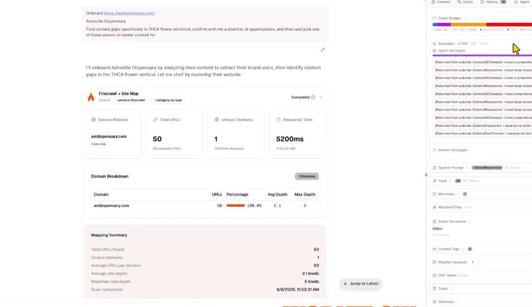 A screenshot of a content analysis dashboard displaying metrics like word count and readability.