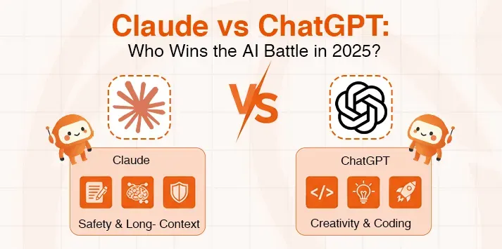 Infographic comparing Claude and ChatGPT's strengths, asking 'Who Wins the AI Battle in 2025?'