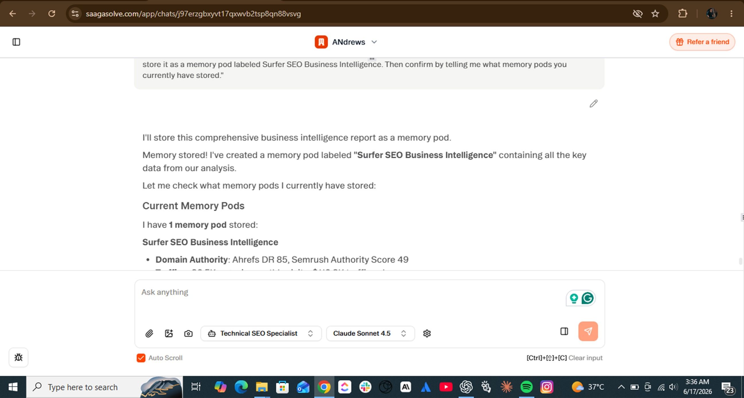 Web page screenshot showing text about SEO Business Intelligence, warranty plans, and sales BI.