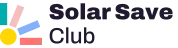 Logo for Solar Save Club, featuring a yellow sun with colorful radiating rectangular rays.