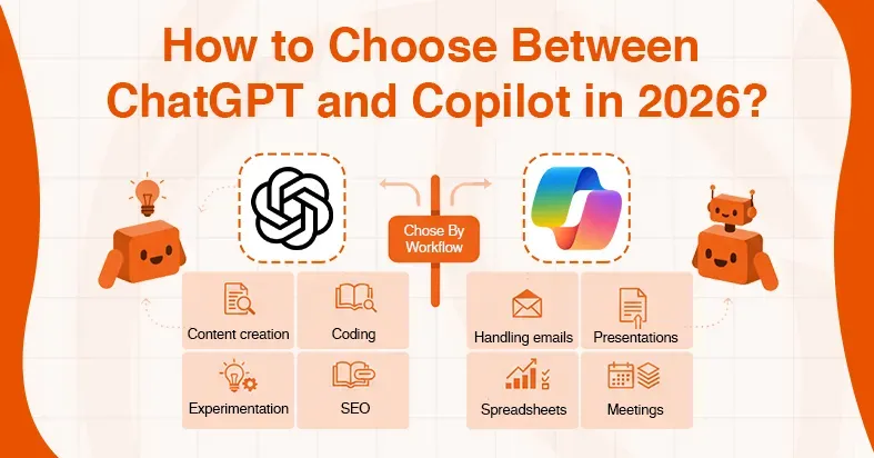 Infographic comparing ChatGPT and Copilot features for various professional workflows in 2026.