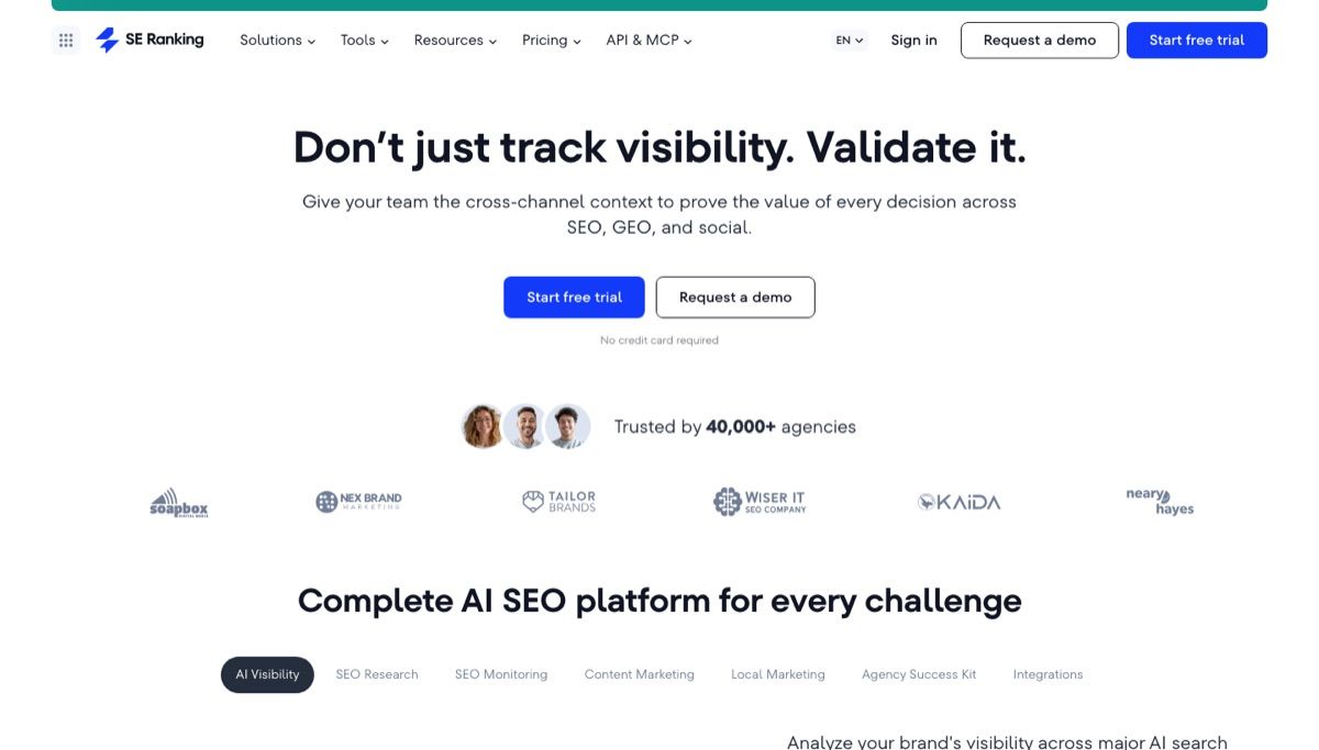 The SE Ranking homepage