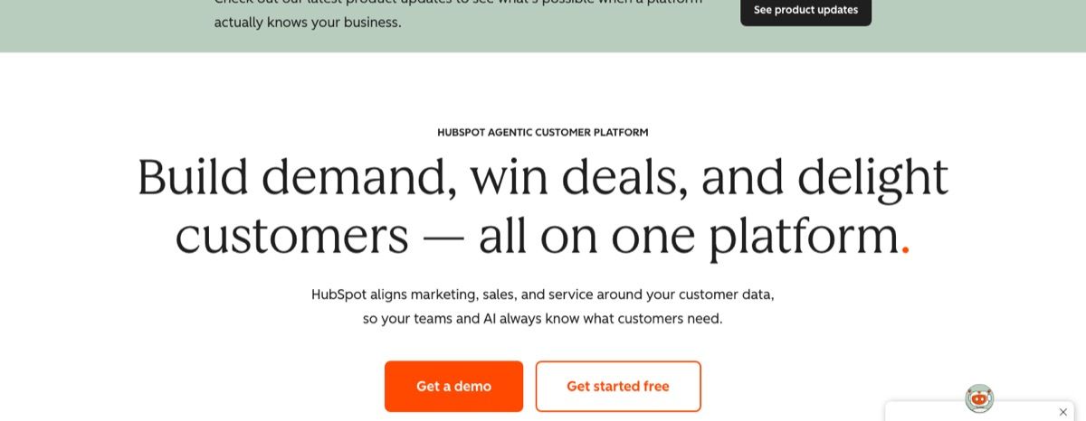 The HubSpot homepage