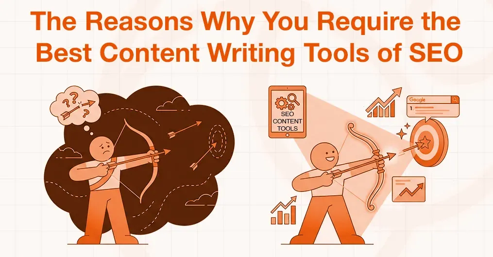 Illustration contrasting ineffective content writing with successful, targeted SEO content writing tools.