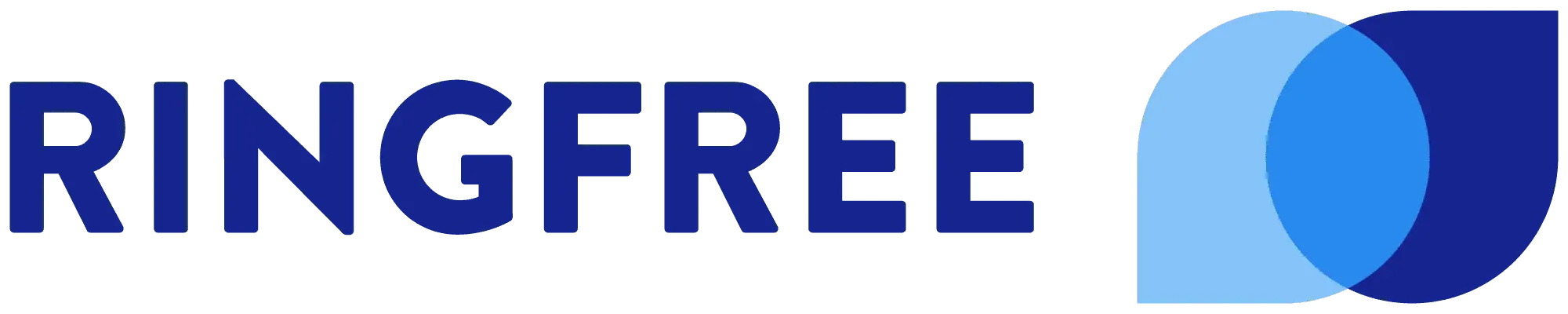 The RINGFREE logo features blue text and three overlapping blue circles on a black background.
