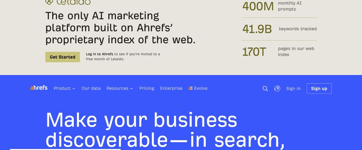 The Ahrefs homepage